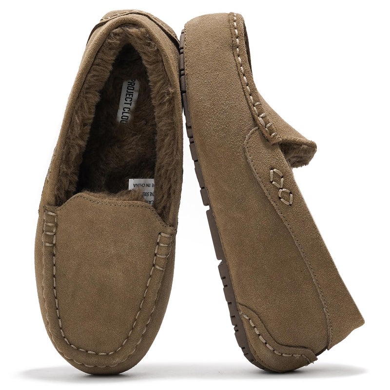Project Cloud 100% Genuine Leather Slippers for Women - Fur Lined Outdoor Slippers for Women Footwear with Memory Foam - Stylish Womens Moccasin (Cathi, TAUP, 6) - Image 1