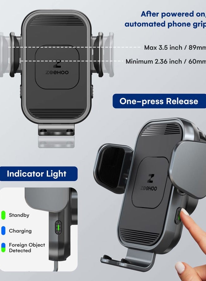 ZEEHOO Wireless Car Charger, 15w Fast Charging, Auto Clamping Car Phone Mount, Cell Phone Holder Charger, for iPhone 15 14 13 12 11 Pro Max Xs, Samsung Galaxy S23+ S22, Etc.(Grey) - Image 3
