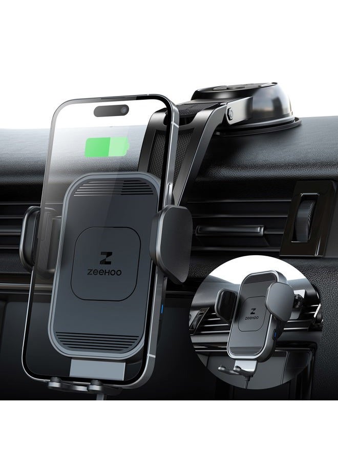 ZEEHOO Wireless Car Charger, 15w Fast Charging, Auto Clamping Car Phone Mount, Cell Phone Holder Charger, for iPhone 15 14 13 12 11 Pro Max Xs, Samsung Galaxy S23+ S22, Etc.(Grey) - Image 1