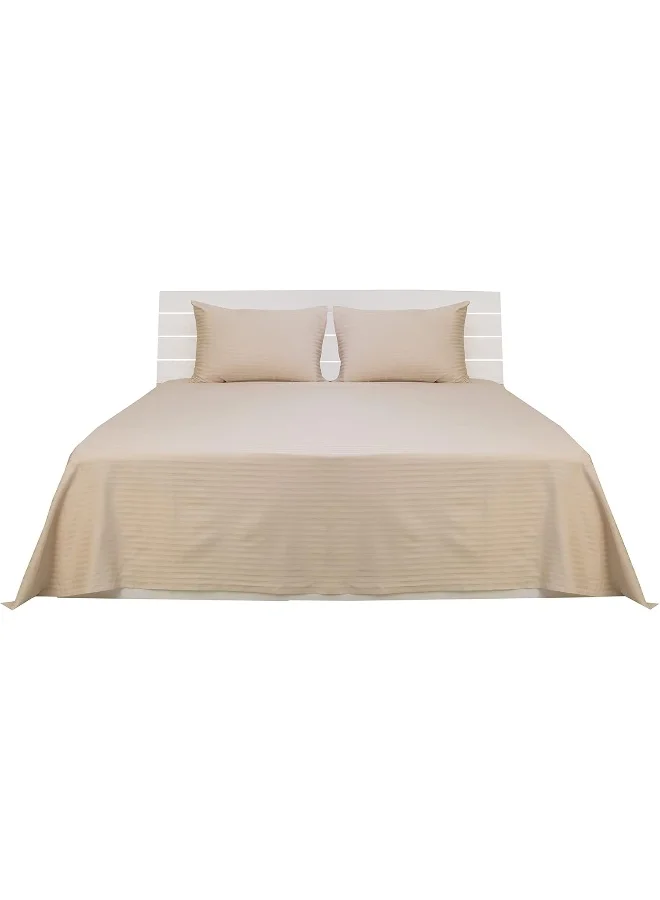 Hotel Linen Klub Hotel Linen Klub King Bed Sheet Set - 3 Pieces, Luxurious 100% Cotton Sateen with 250 Thread Count, Elegant and Classic Stripe Design, Size: 260 x 280 cm + 2 Pillowcases (50 x 75 cm), Ivory