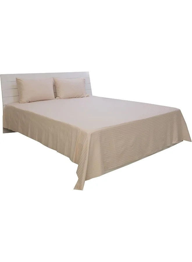 Hotel Linen Klub Hotel Linen Klub King Bed Sheet Set - 3 Pieces, Luxurious 100% Cotton Sateen with 250 Thread Count, Elegant and Classic Stripe Design, Size: 260 x 280 cm + 2 Pillowcases (50 x 75 cm), Ivory