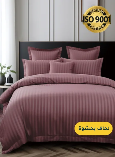 Master Home Textile Microfiber Hotel Comforter Sets, Fits 120 cm x 200 cm Size Bed, Duvet Filling Included, 5 Pcs Single Size, Hotel Stripe Pattern