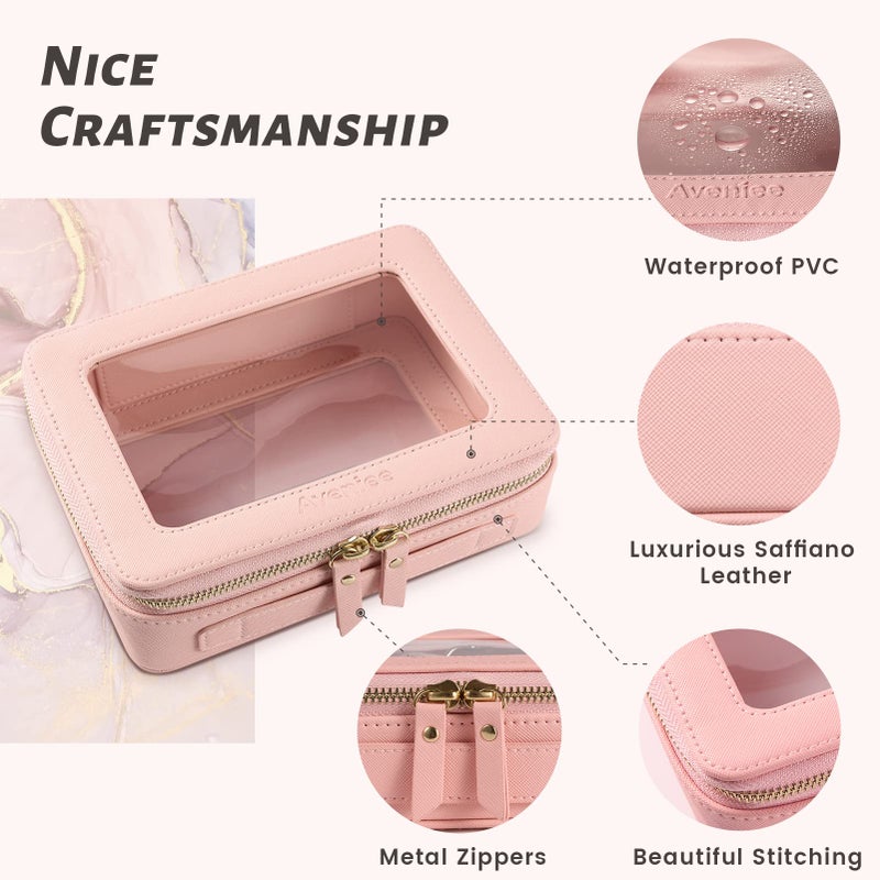 Aveniee Clear Makeup Bag Organizer, Travel Toiletry Bag for Women, Waterproof Cosmetic Pouch with Zippers,Car Accessories Organizers and Storage Case,Pink - Image 3