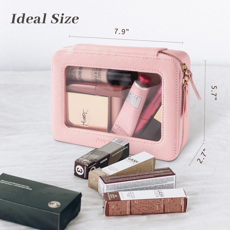 Aveniee Clear Makeup Bag Organizer, Travel Toiletry Bag for Women, Waterproof Cosmetic Pouch with Zippers,Car Accessories Organizers and Storage Case,Pink - Image 2