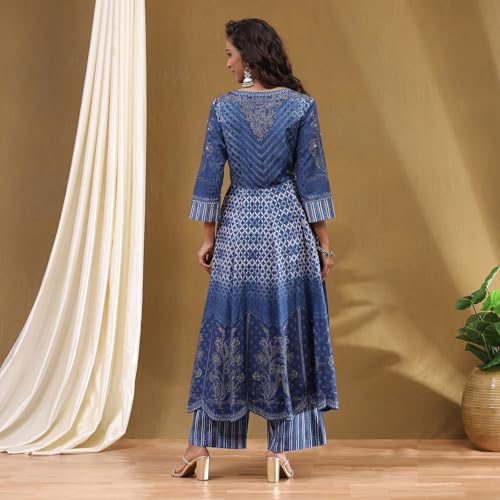 Biba Indigo Modal Festive Anarkali Fusion Suit Set - Image 2