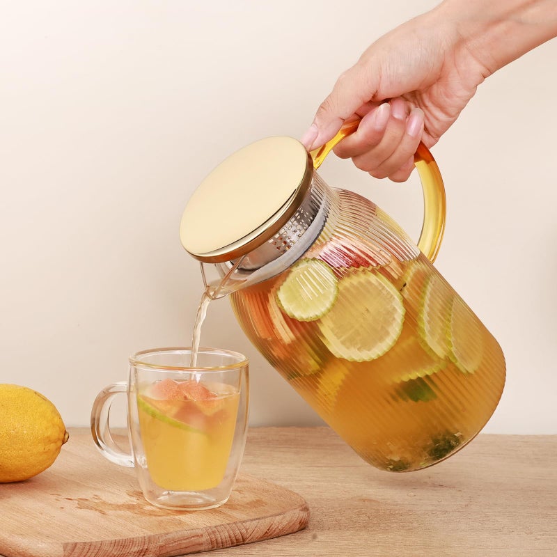 Wells Ribbed Glass Pitcher With Lid and Spout, Glass Water Jugs With Handle, Water Carafe for Hot and Cold Beverage, Brew, Iced Tea, lemonade, Juice, Coffee, Milk, 1.4 Liter 47 Ounce, Borosilicate - Image 3