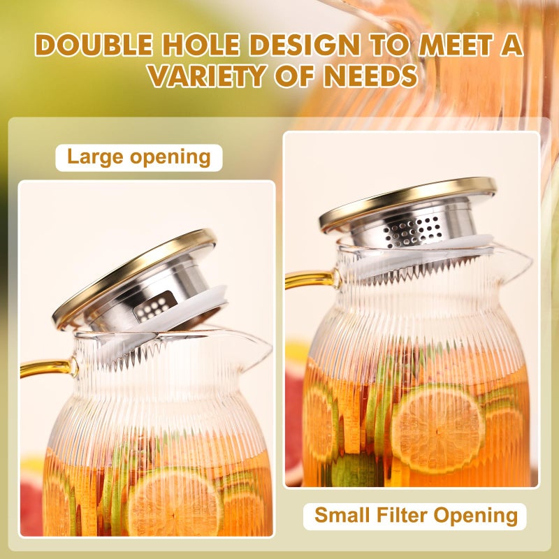 Wells Ribbed Glass Pitcher With Lid and Spout, Glass Water Jugs With Handle, Water Carafe for Hot and Cold Beverage, Brew, Iced Tea, lemonade, Juice, Coffee, Milk, 1.4 Liter 47 Ounce, Borosilicate - Image 5