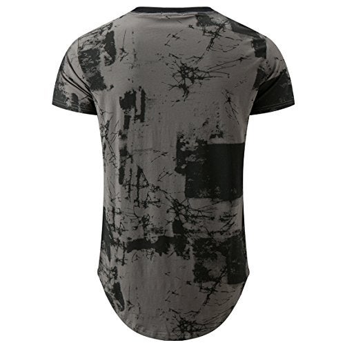 KLIEGOU Mens Hipster Hip Hop Ripped Round Hemline Pattern Print T Shirt 86 Gray XL - Image 2