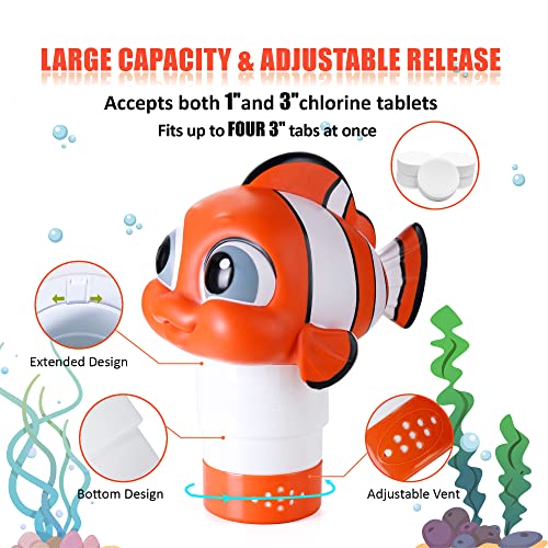 MKLZ Chlorine Floater, Floating Pool Chlorine Dispenser, Fits 1 and 3 Inch Tablets & Bromine Holder for Large/Small Pools, Hot Tub, Spa - Clown Fish - Image 2