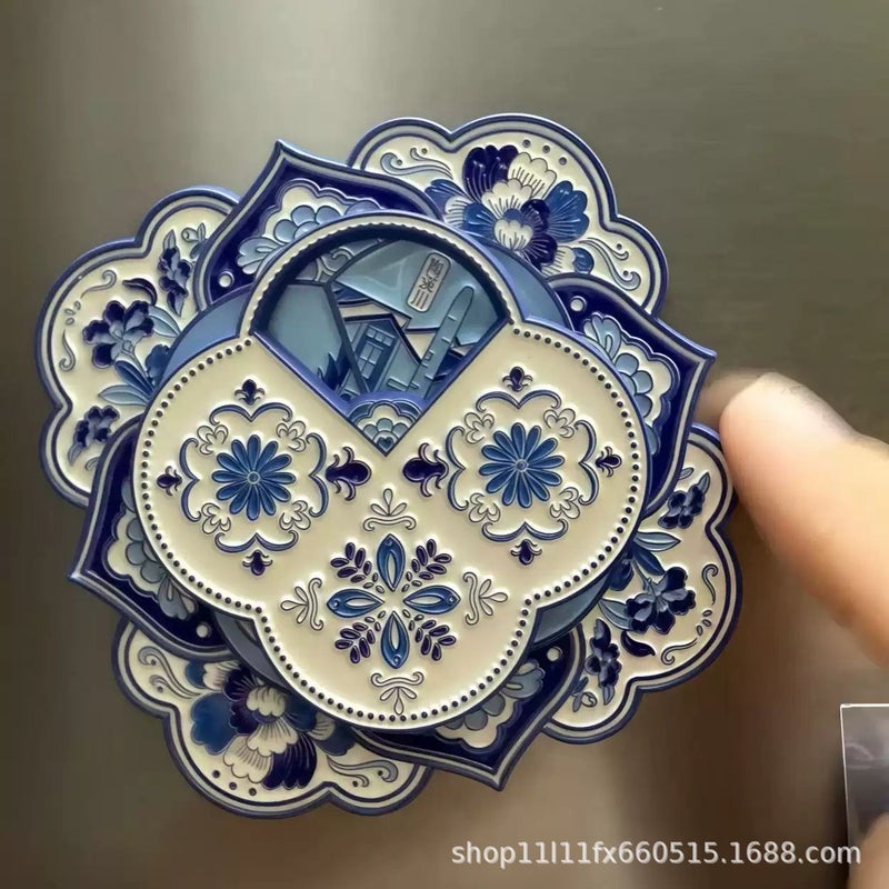 Jingdezhen Blue and White Porcelain Rotating Refrigerator Magnet - Image 2