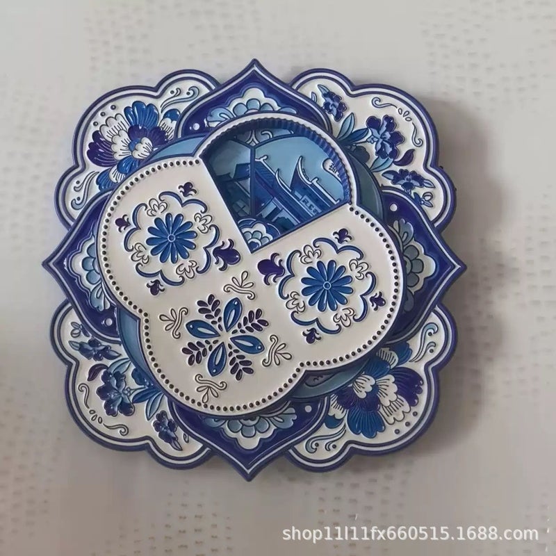 Jingdezhen Blue and White Porcelain Rotating Refrigerator Magnet - Image 1