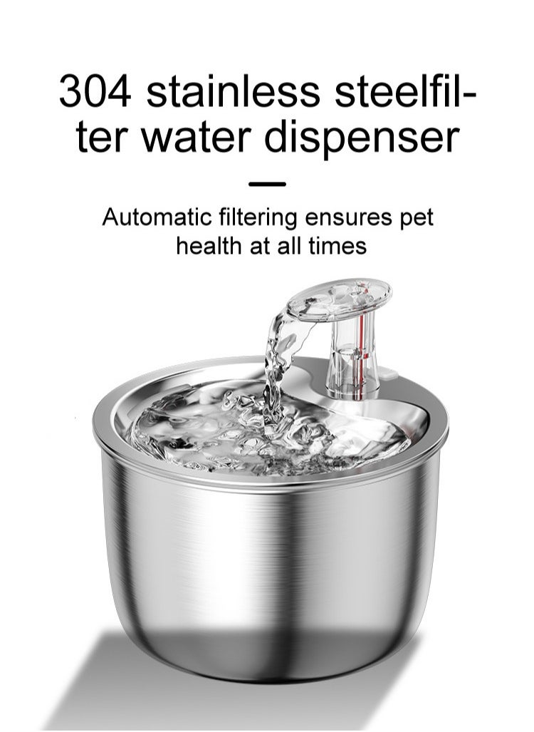 LAPET Stainless Steel Pet Water Fountain 2L Automatic Cat Water Dispenser Pet Drinking Fountain Auto Drinker Dispenser  - Image 2