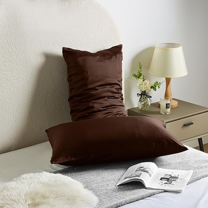 RAGGLE Set of 2 Satin Silk Pillowcase for Hair and Skin Standard Size 18"X 28" with Soft Breathable Smooth Cooling Pillow Covers for Sleeping or Pillow Protector (2, Brown) - Image 4