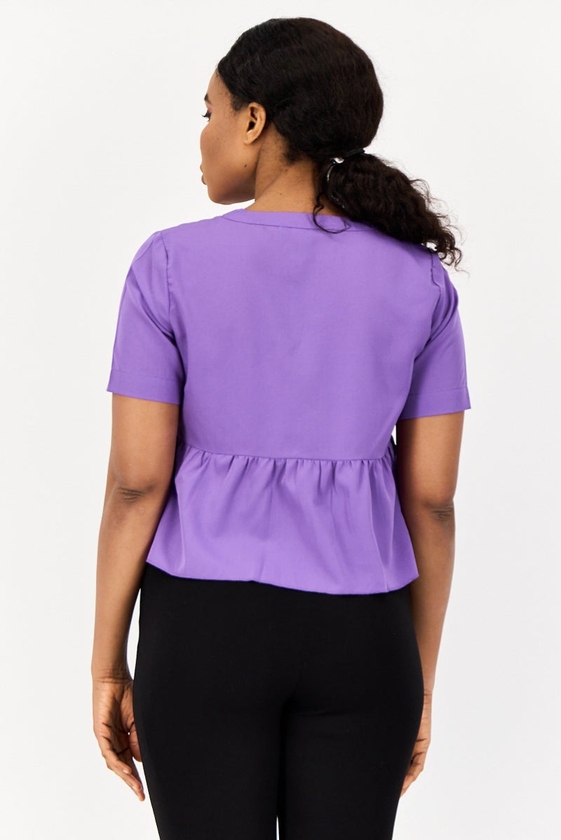 ONLY Women V-Neck Short Sleeve Solid Blouse, Purple - Image 3