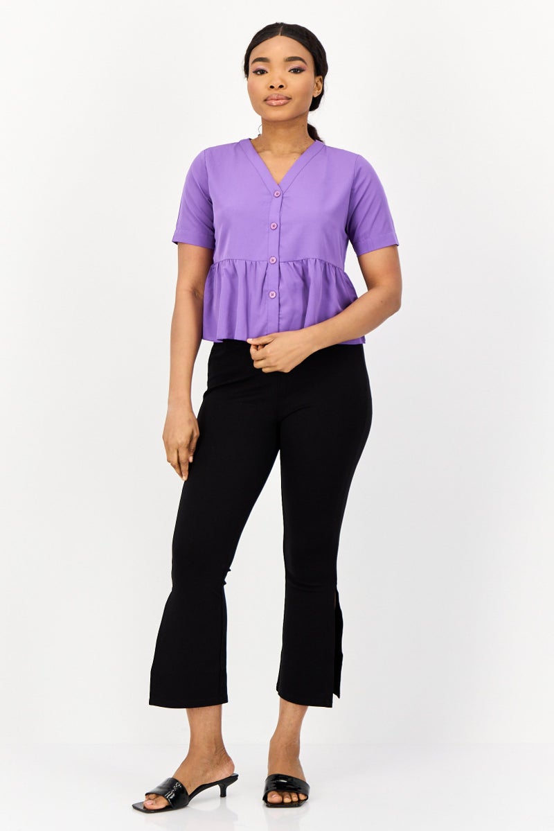 ONLY Women V-Neck Short Sleeve Solid Blouse, Purple - Image 4