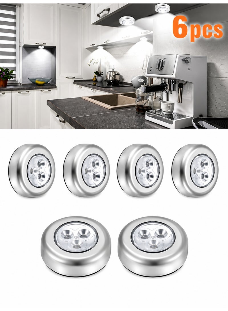 6-Pack LED Puck Touch Lights, Battery Powered Wireless Under Cabinet Night Lights, Silver - Image 1