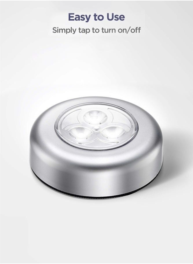 6-Pack LED Puck Touch Lights, Battery Powered Wireless Under Cabinet Night Lights, Silver - Image 5