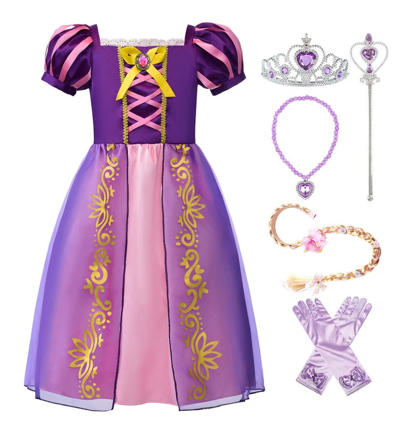 ReliBeauty Girls Dress Puff Sleeve Princess Costume, 4T-4, Purple(with Accessories) - Image 1