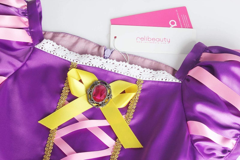 ReliBeauty Girls Dress Puff Sleeve Princess Costume, 4T-4, Purple(with Accessories) - Image 3