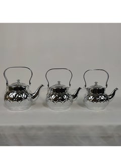 HTH Set of 3 Food Grad Stainless Steel Arabic Style Teapot Luxury Floral Engraved Design Tea Kettle with Attached Lid  - Image 1