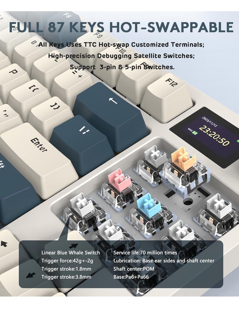 Attack Shark K86 RGB Wireless Gasket Mechanical Keyboard,Triple Mode Bluetooth5.0/2.4G/USB-C 87 Keys Hot Swappable Gaming Keyboard, 4000 mAh Battery 1.2'' HD OLED Display Volume Rotary Button for Games and Work - Image 4