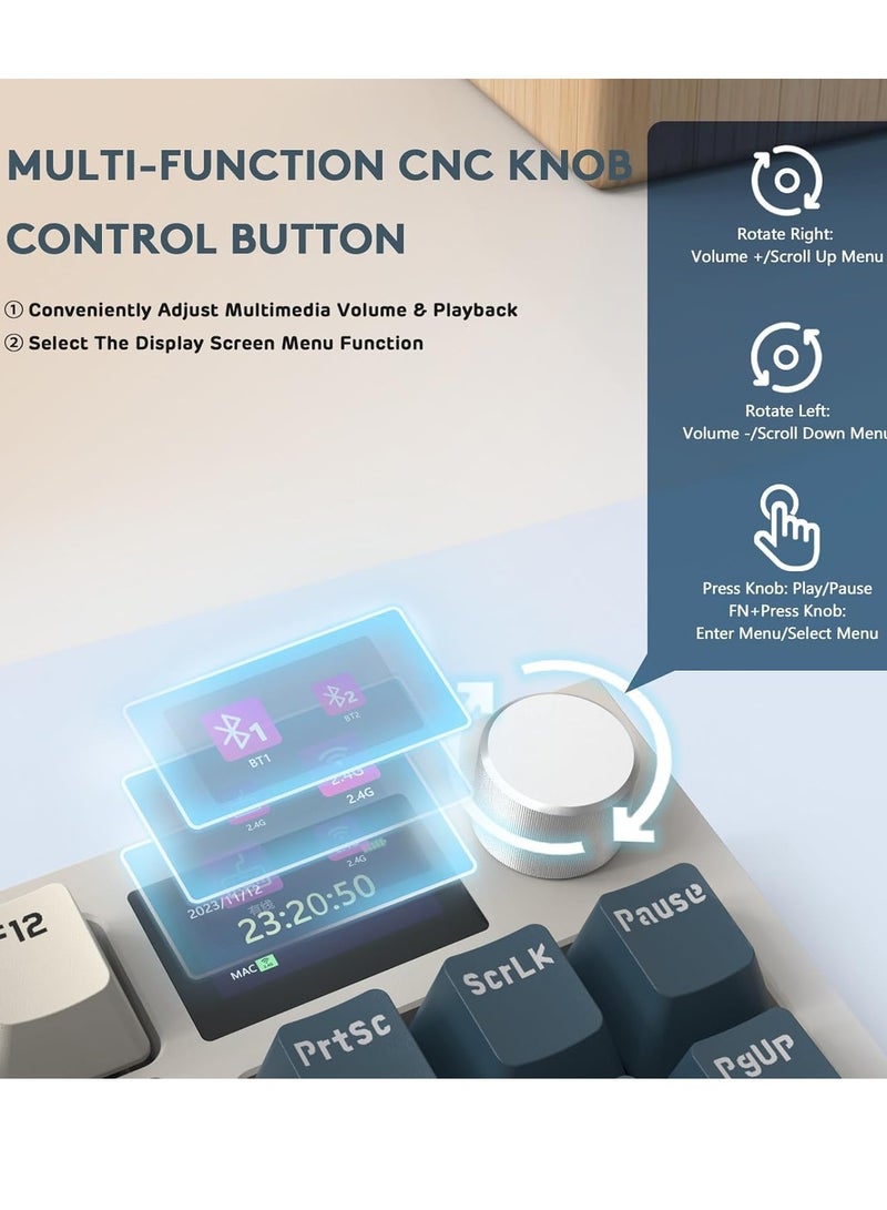 Attack Shark K86 RGB Wireless Gasket Mechanical Keyboard,Triple Mode Bluetooth5.0/2.4G/USB-C 87 Keys Hot Swappable Gaming Keyboard, 4000 mAh Battery 1.2'' HD OLED Display Volume Rotary Button for Games and Work - Image 5