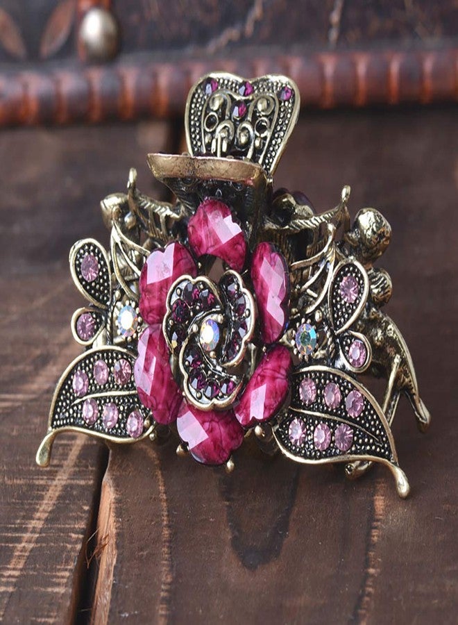 سوبيربليس مشبك شعر نسائي بتصميم زهرة الوردة الكلاسيكية، مزين بأحجار الراين الفيروزية المقلدة، مصنوع من سبيكة معدنية، يُستخدم لتثبيت الشعر المرفوع (بنفسجي) - Image 2