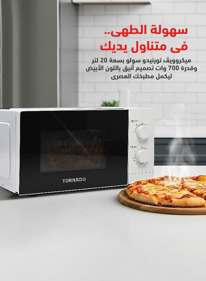 Tornado 20 Liters Solo Microwave Oven with 5 Power Levels, 700W, Defrost Function, 35 Minutes Timer, White, TWMS-20-W-S - Image 1
