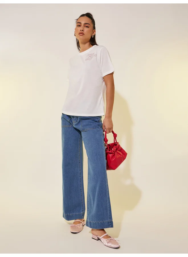 Take Two Take Two Slogan Print Round Neck T-Shirt