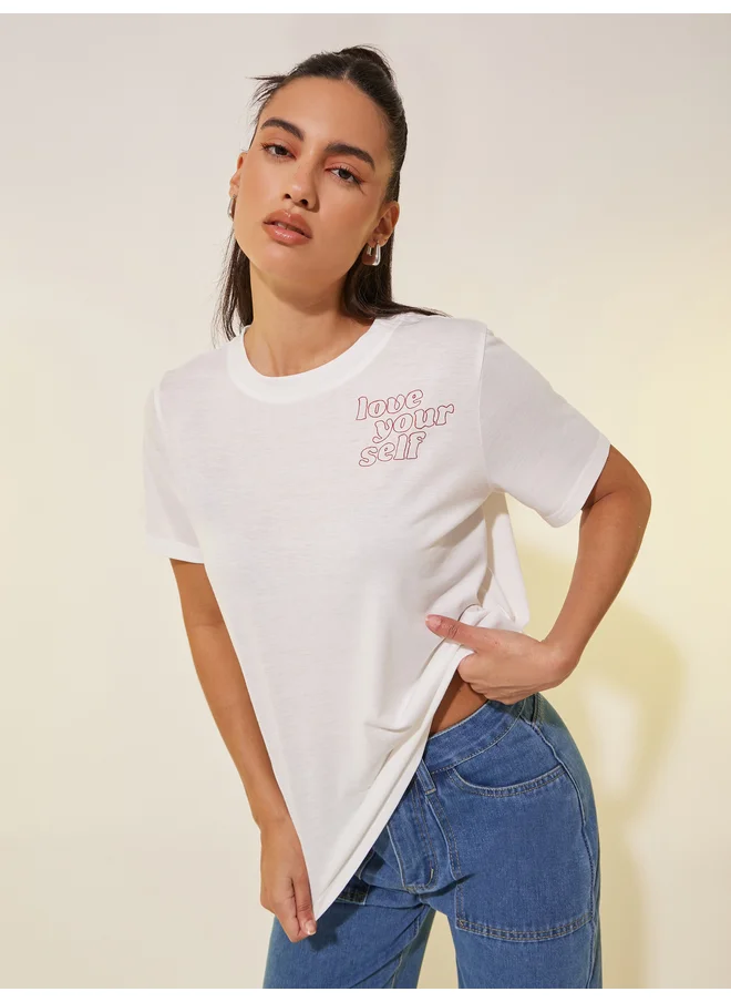 Take Two Take Two Slogan Print Round Neck T-Shirt