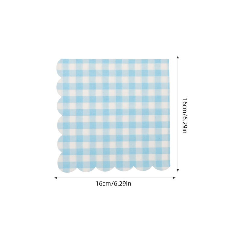 Healeved Blue Disposable Plaid Paper Napkins 100 Pcs Bulk Scalloped Edges Party Birthday Tableware - Image 3