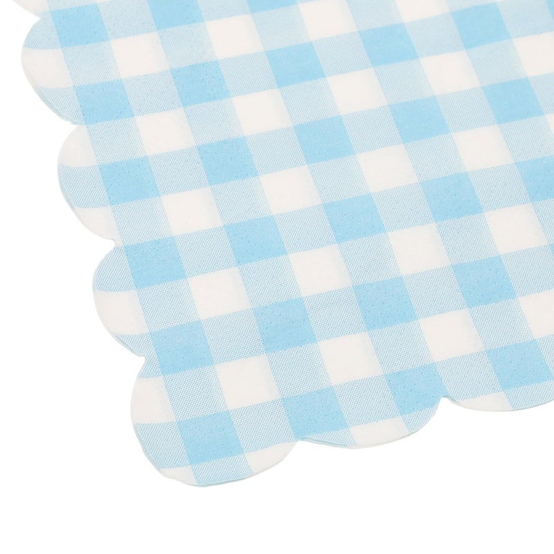 Healeved Blue Disposable Plaid Paper Napkins 100 Pcs Bulk Scalloped Edges Party Birthday Tableware - Image 4