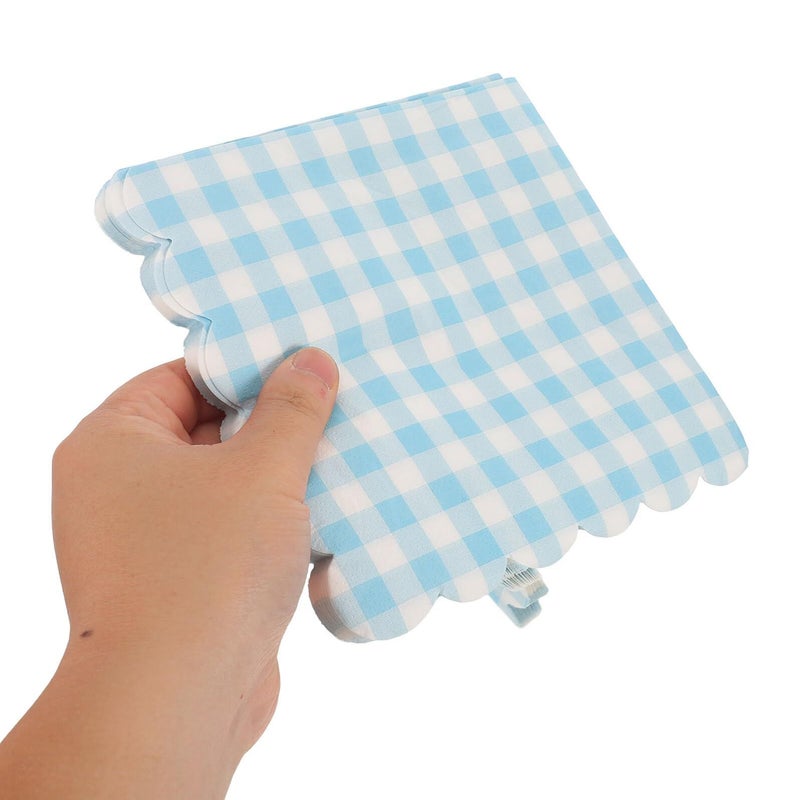 Healeved Blue Disposable Plaid Paper Napkins 100 Pcs Bulk Scalloped Edges Party Birthday Tableware - Image 5