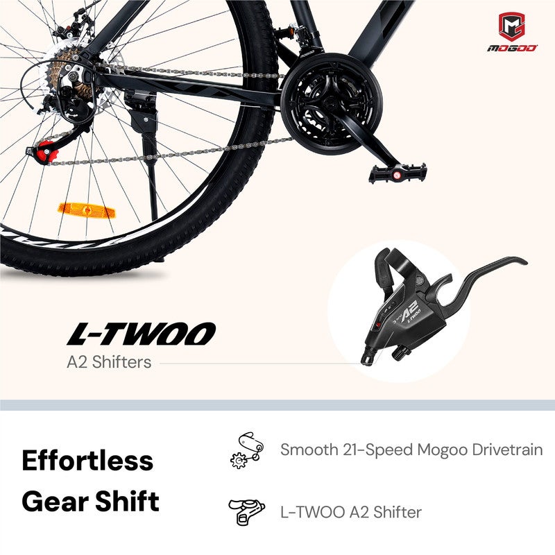 Mogoo Titan Aluminum Alloy Mountain Bike 27.5 Inch | 21-Speed MTB for Adults | Mechanical Disc Brakes, Front Suspension, Internal Cables, Adjustable Seat - Smoke - Image 4
