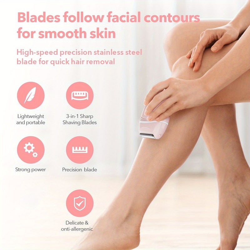 Women's Electric Shaver With 1 Spare Blade Head USB Rechargeable Cordless Epilator For Eyebrows Face Legs And Underarms Portable Bikini Trimmer Multi Functional Lady Shaver - Image 3