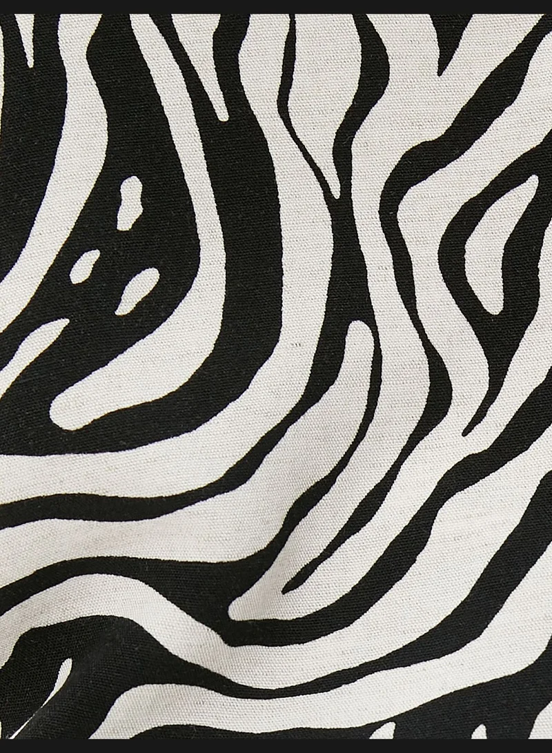 كوتون Zebra Patterned Short Sleeve Linen Shirt