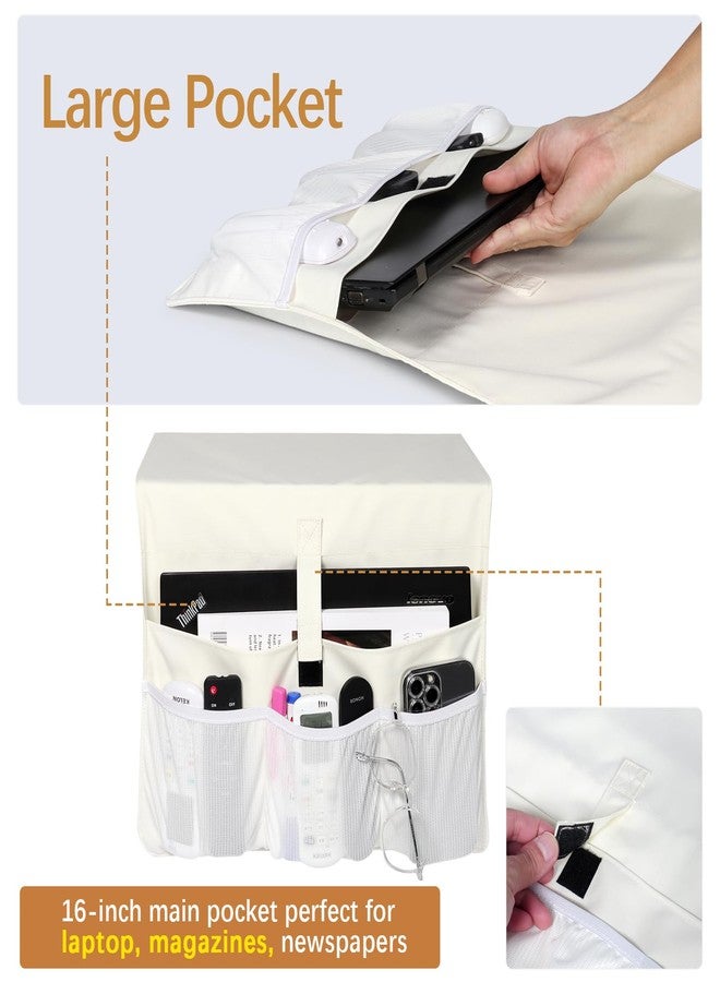 WOMACO Sofa Armrest Remote Magazine Holder, Non-Slip Armchair Recliner Caddy, Couch Arms TV Remote Control Organizer for Tablet, Phone, iPad, Laptop (Ivory, 16" x 35") - Image 3