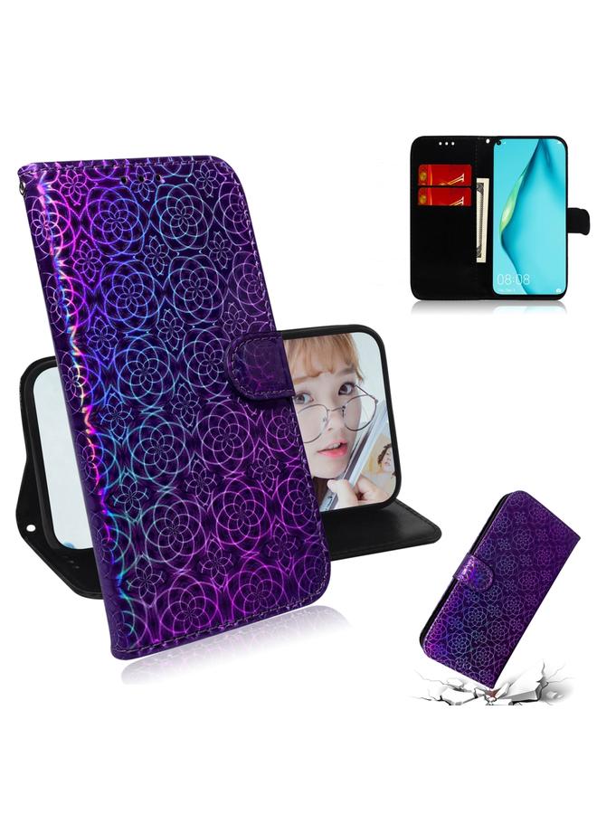 زبون جراب لهاتف Huawei nova 7i بلون سادة ومشبك مغناطيسي ملون من جلد البولي يوريثان مع حامل وفتحات للبطاقات ومحفظة وحبل - Image 1