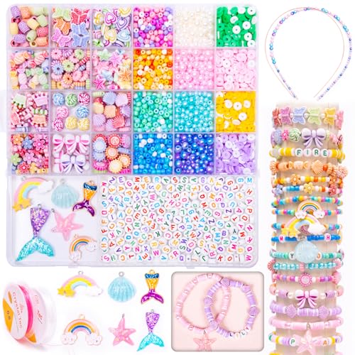 MiuCo Bracelet Making Kit for Kids Girls Cute Beads for Jewelry Making Kit with Charms Arts and Crafts for Make Necklaces Birthday Gifts for Girls Ages 5 6 7 8 9 10 Kids Jewelry Making Kits - Image 1