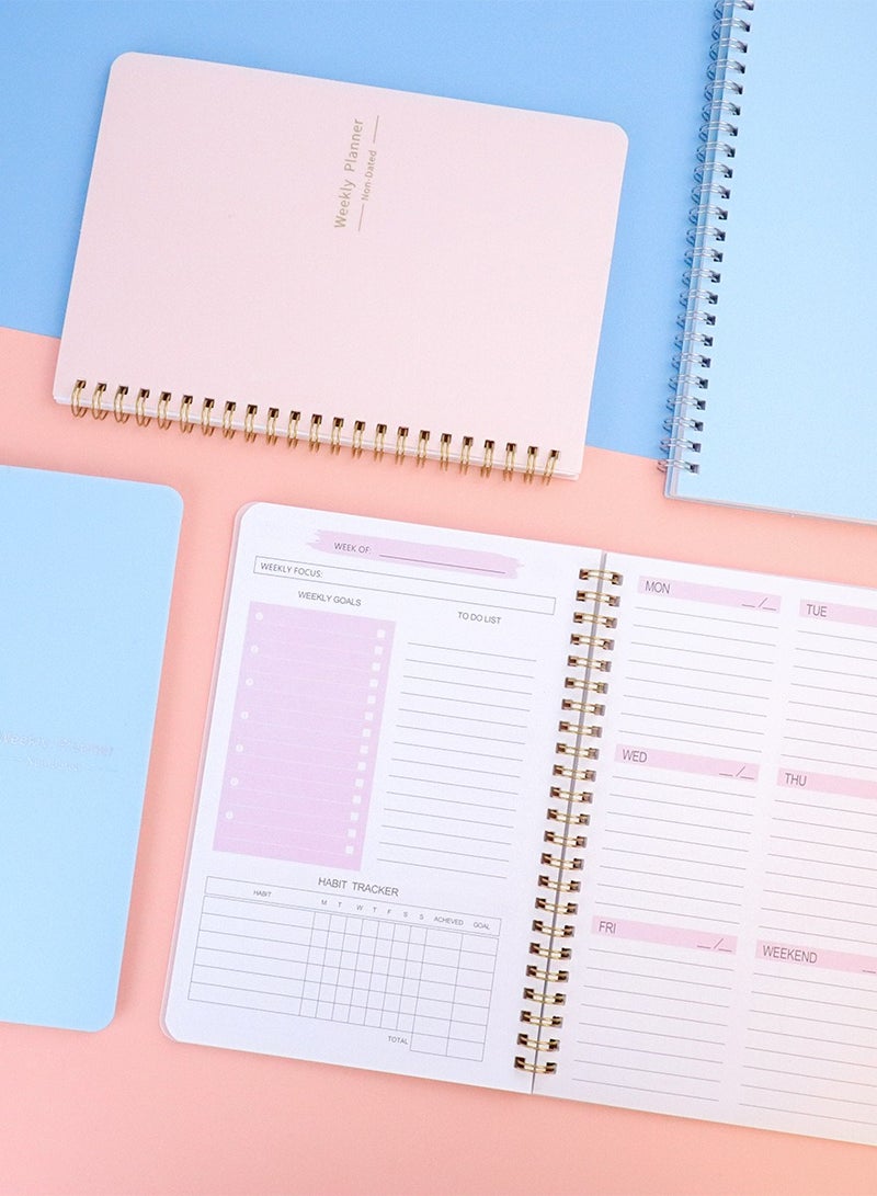 [عبوة من قطعتين] مخطط أسبوعي بدون تاريخ، دفتر أهداف أسبوعي بحجم A5، مجلة تعقب العادات، مخطط قائمة المهام، مخطط الأهداف، (أزرق) - Image 2