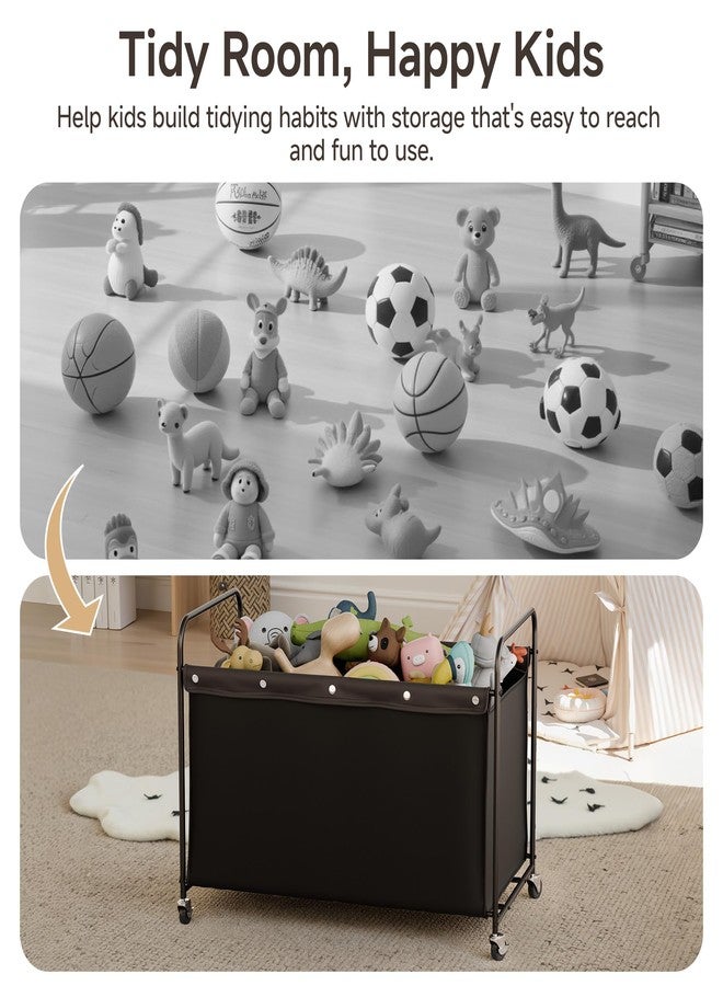 StorageWorks Toy Box with Wheels for Kids, 200L Extra Large Toy Storage Chest and Organizer, 27.5" Metal Toybox with 360° Swivel Wheels for Bedroom, Kids Room, Stuffed Animal Storage, Black - Image 5