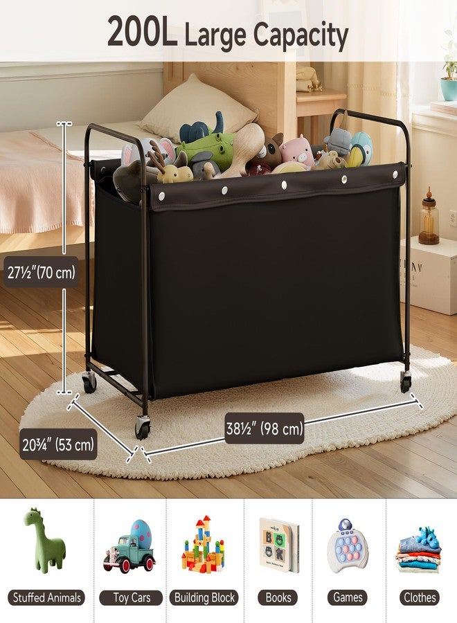 StorageWorks Toy Box with Wheels for Kids, 200L Extra Large Toy Storage Chest and Organizer, 27.5" Metal Toybox with 360° Swivel Wheels for Bedroom, Kids Room, Stuffed Animal Storage, Black - Image 2