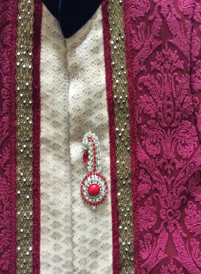 FURE Red Oval Bead Kilangi with Drop Brooch - Image 3