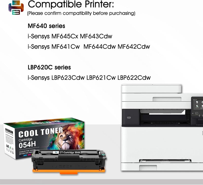كول تونر حبر تونر متوافق Cool Toner لطابعات 054H 054 i-Sensys MF645Cx LBP623Cdw MF643Cdw MF641Cw LBP621Cw MF644Cdw MF642Cdw LBP622Cdw MF640C LBP620C (أسود، سماوي، أصفر، أرجواني، 5 قطع) - Image 2