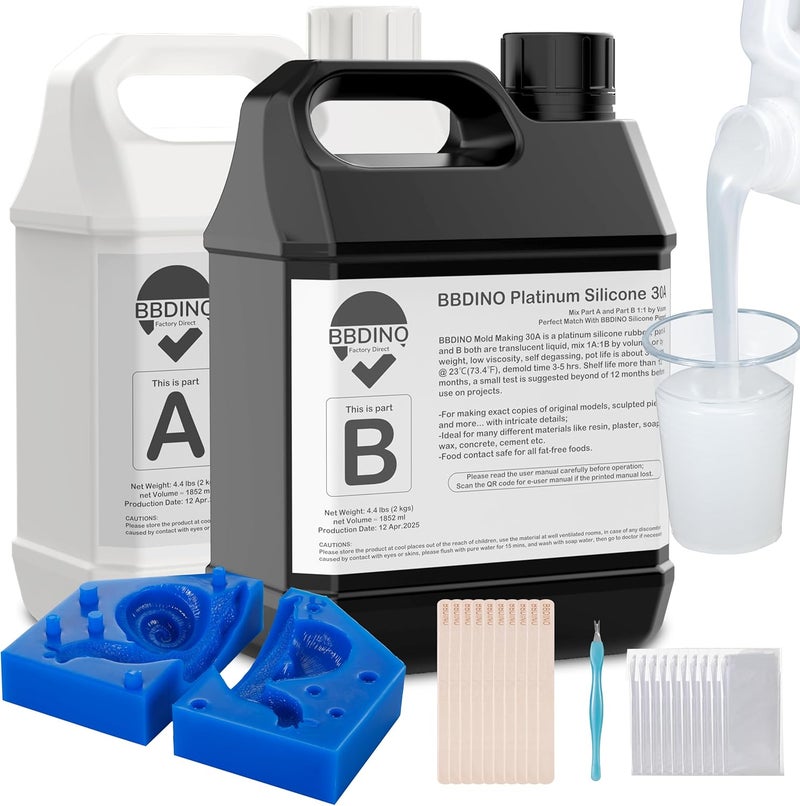 BBDINO Silicone Mold Making Kit, Liquid Silicone for Molds Making 30A Clear, High Strength Silicon Rubber 1 Gallon 8.8 Lbs 1:1 by Volume Ideal for Mold Casting of Resin/Jewelry/Candle/Concrete/Plaster - Image 1