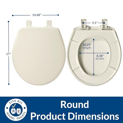 Bemis مقعد مرحاض بيميس 730SLEC بطيء الإغلاق، مفصلات سهلة التنظيف ومقعد بلاستيكي متين، صنع في الولايات المتحدة الأمريكية، دائري، لون بسكويت - Image 5