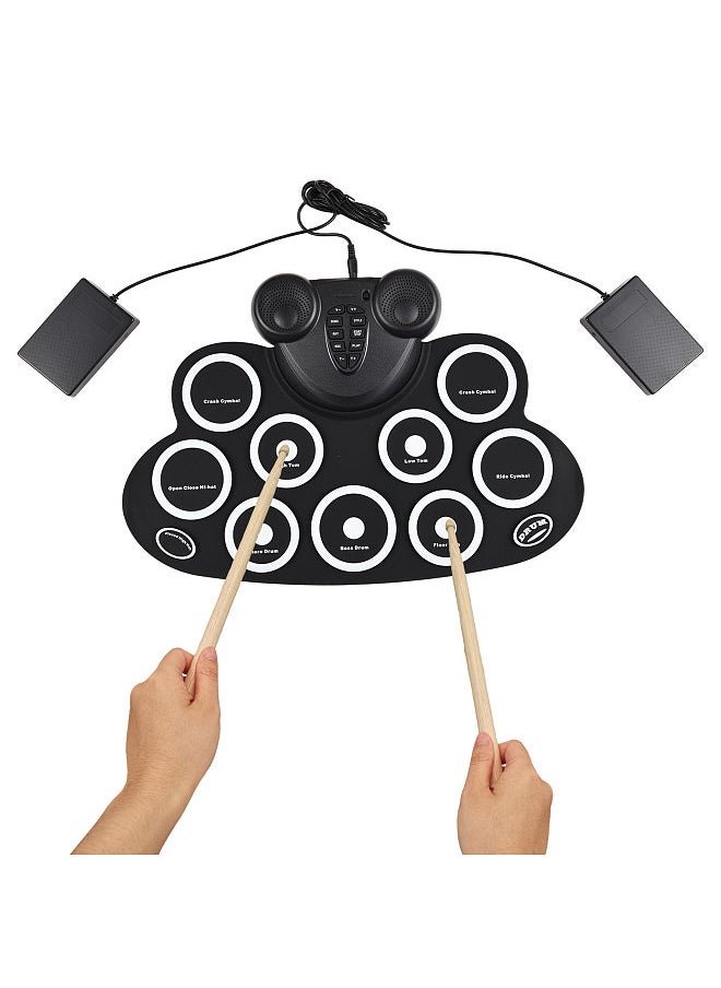 Generic Electronic Drum Set Hand Roll Drum Set with Drumsticks Foot Pedal 9 Pads Dual Speaker Rechargeable Supports Connection MIDI Gaming Holiday Birthday Gift Practice Pad Drum Kit  - Image 2