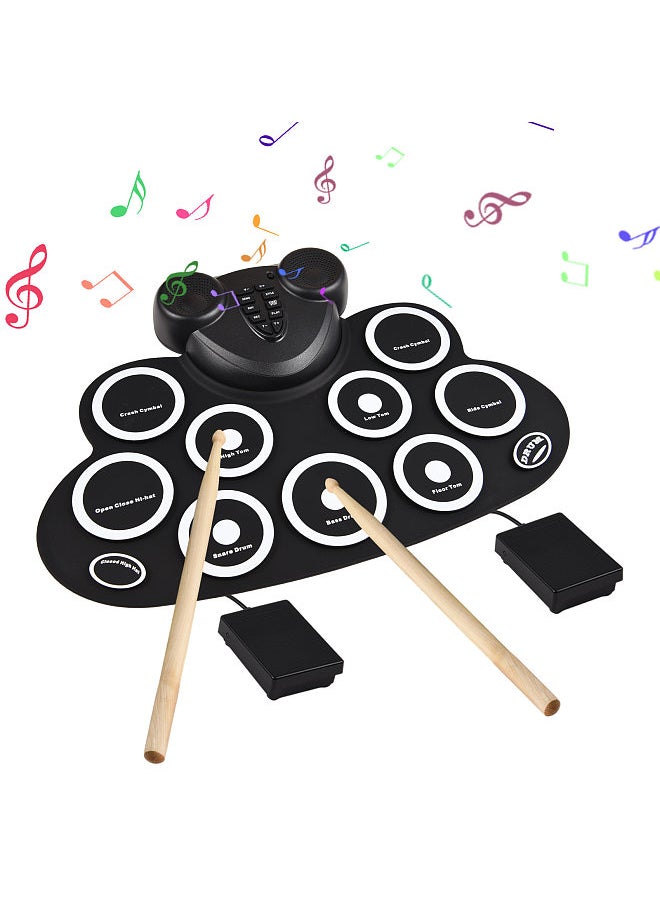 Generic Electronic Drum Set Hand Roll Drum Set with Drumsticks Foot Pedal 9 Pads Dual Speaker Rechargeable Supports Connection MIDI Gaming Holiday Birthday Gift Practice Pad Drum Kit  - Image 1