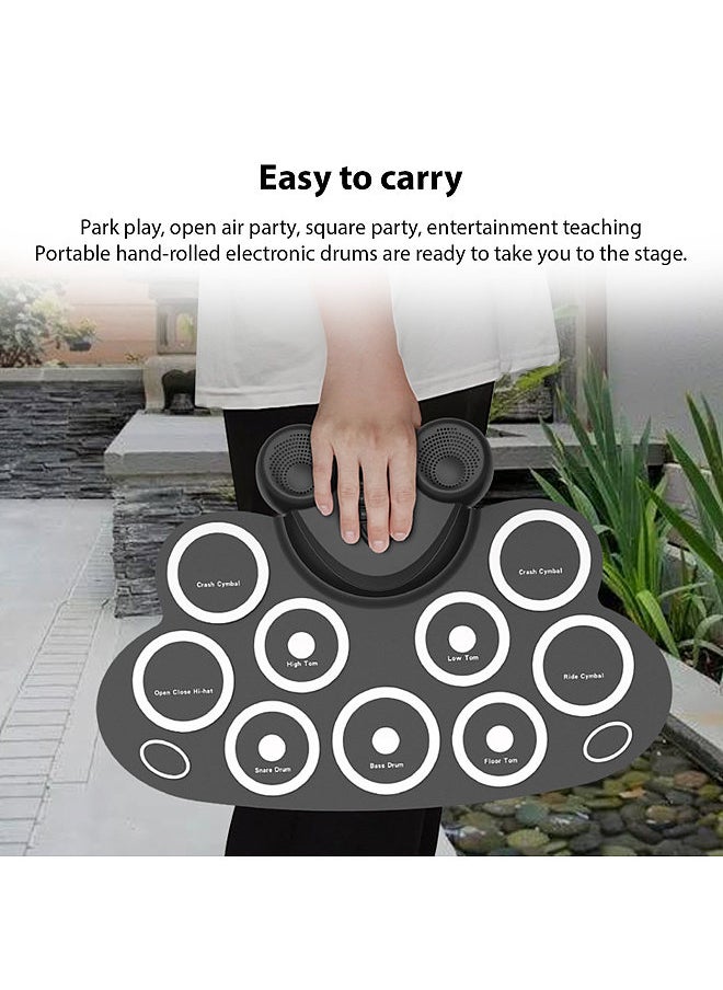 Generic Electronic Drum Set Hand Roll Drum Set with Drumsticks Foot Pedal 9 Pads Dual Speaker Rechargeable Supports Connection MIDI Gaming Holiday Birthday Gift Practice Pad Drum Kit  - Image 4