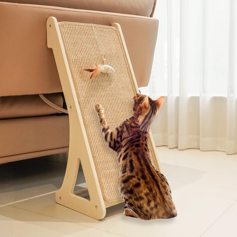PETKARAY Cat Scratcher, Sisal Cat Scratching Ramp, L Shape Cat Scratch Pad for Indoor Cats, 27" Wall Furniture Protector with Mouse Toy - Image 1